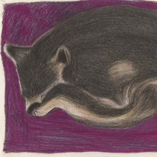 Image similar to drawing of a cubs sleeping in wet black oil, red ballpoint pen, outsider art style