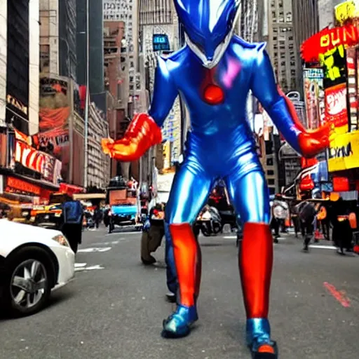 Image similar to ultraman walking on new york street!