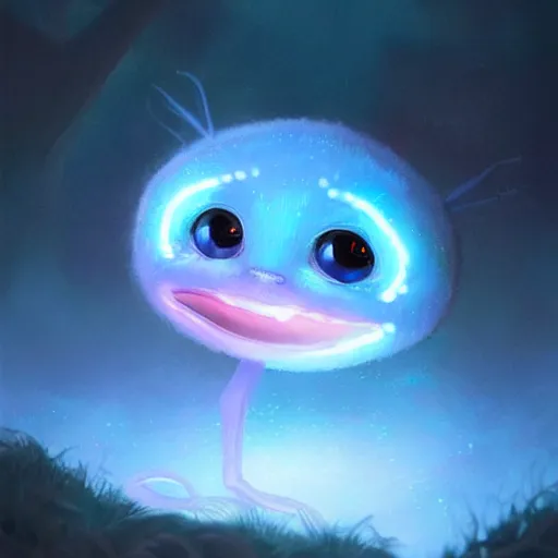 Image similar to adorable glowing creature, trending on artstation, cute, big eyes, matte painting, concept art, pixar, disney, highly detailed, cinematic composition, unreal engine