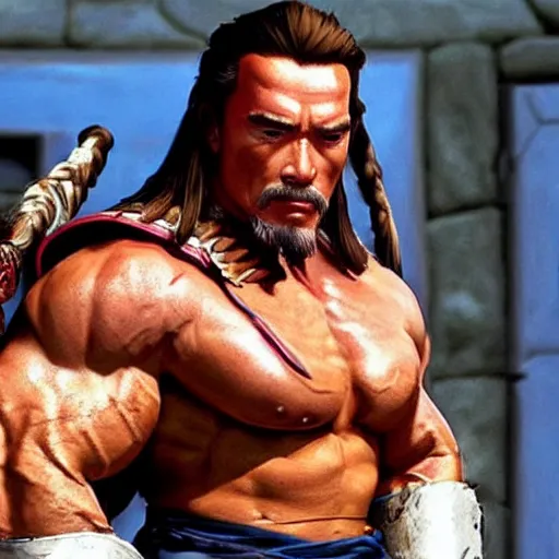 Image similar to a screenshot of arnold schwarzenegger as hanzo in overwatch