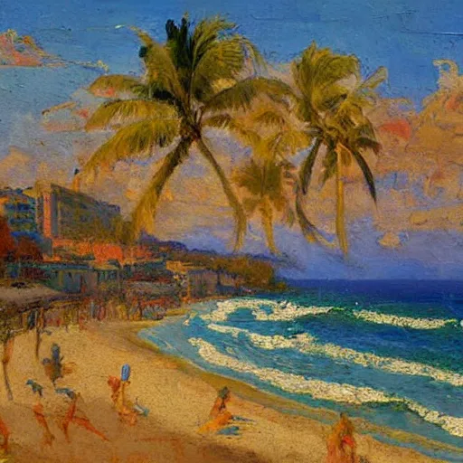 Image similar to oil paint impasto reliefs, italian beach scene, an artwork by charles w. bartlett and colin campbell cooper