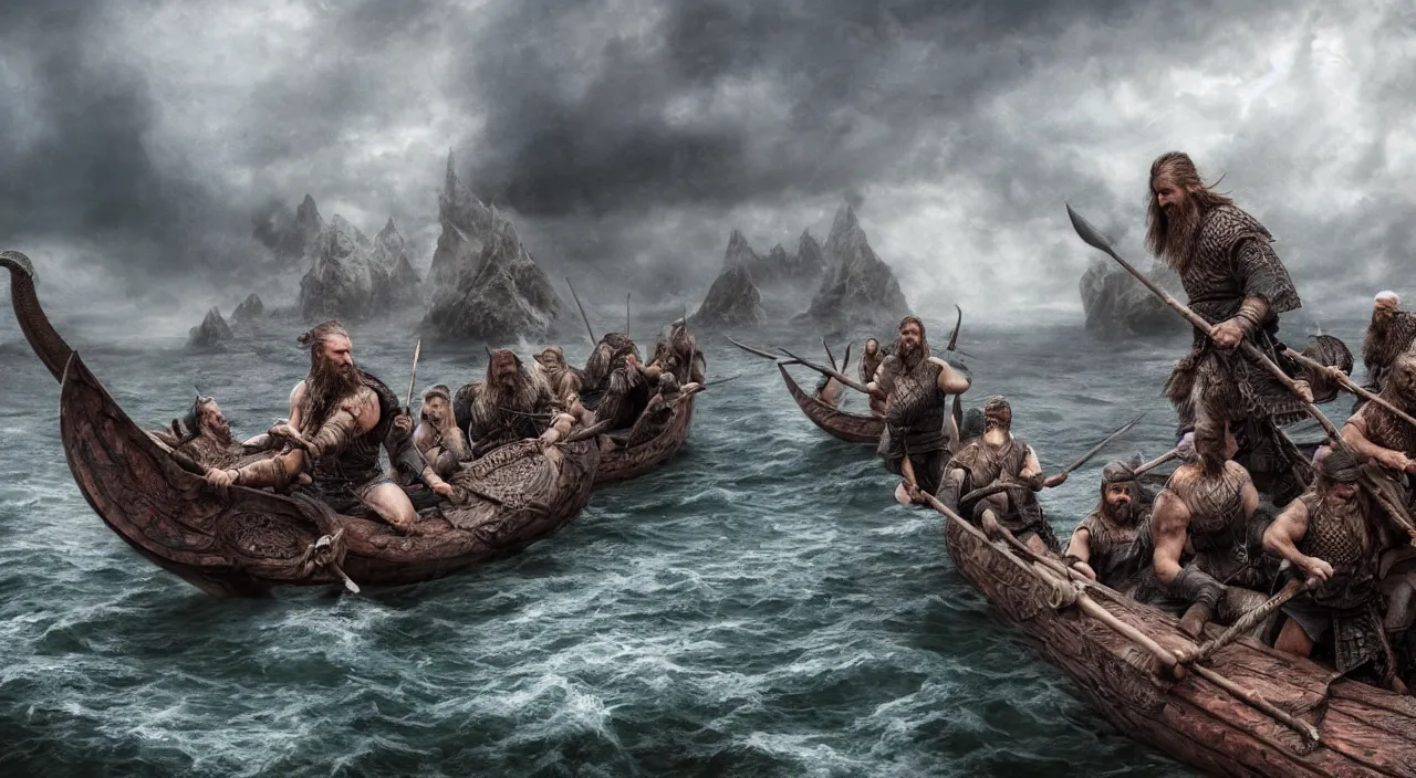 Prompt: a beautiful hyper realistic ultra detailed lifelike matte painting of vikings on a dragon boat, stormy weather, unreal engine, deviantart, flickr, artstation, octane render, textured, colorful, extreme realistic detail, physically based rendering, pbr render, very detailed, volumetric lighting, detailed lighting, octane render, 4 k, cinematic lighting, 8 k resolution