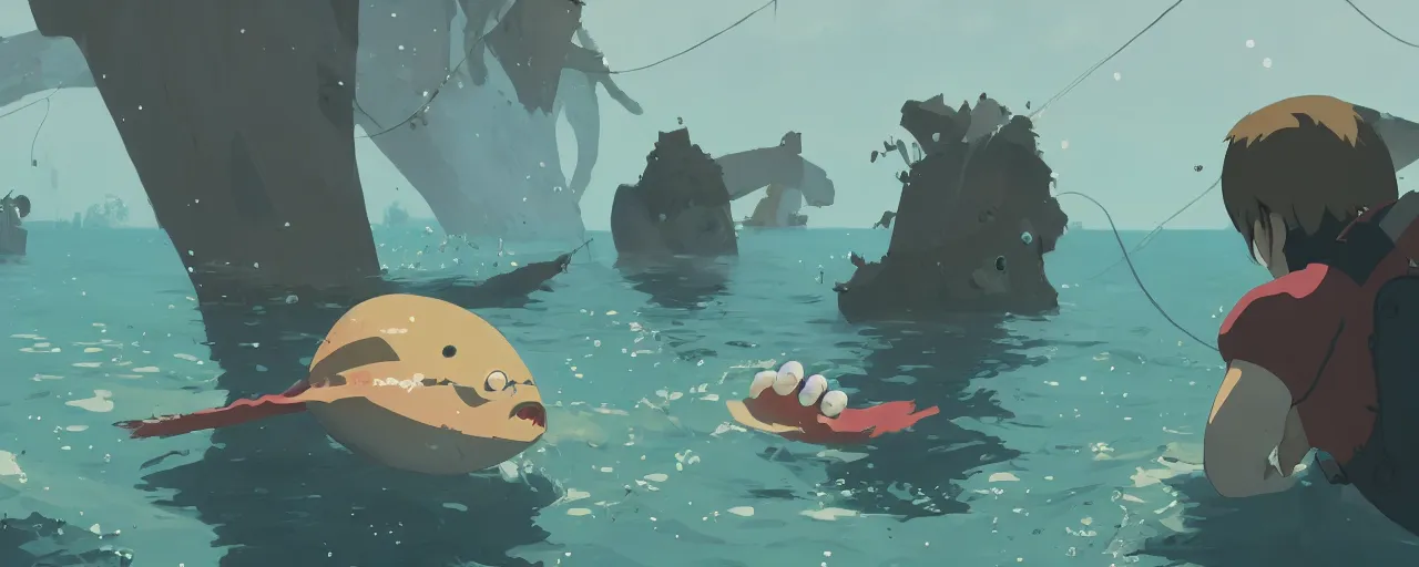 Image similar to piranhas attacking, blood in the water, atey ghailan, goro fujita, studio ghibli, rim light, terrifying, dark lighting, clear focus, very coherent