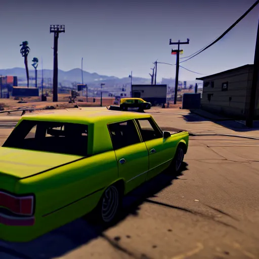 Image similar to breaking bad in gta v, global lighting, cinematic lighting, uhd.