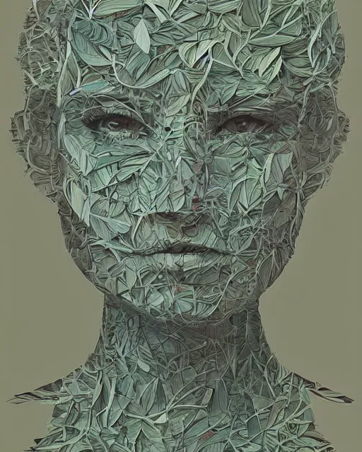 Prompt: portrait of a woman made of leaves. intricate abstract. intricate artwork. by tooth wu wlop beeple dan mumford. trending on artstation