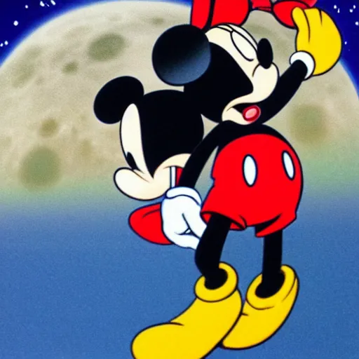 Prompt: mickey mouse walking on the moon
