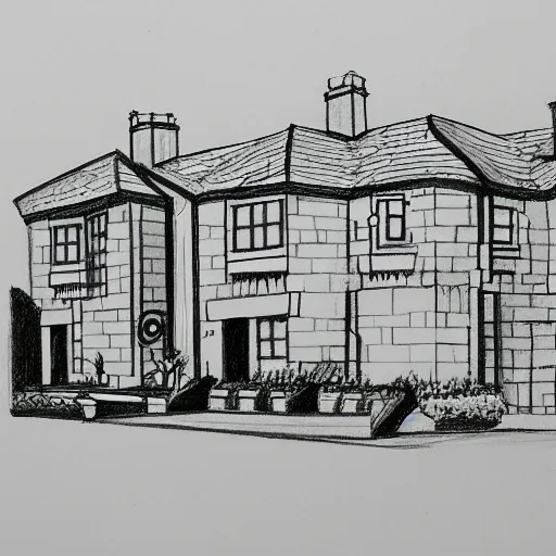 Prompt: a drawing of an English House flat design style