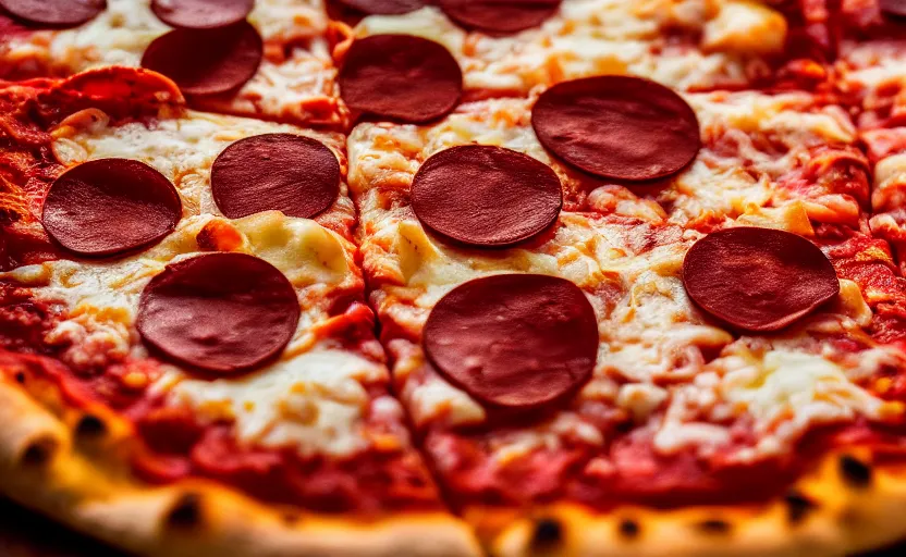 Image similar to macro shot of a pizza slice, natural light, cinematic lighting, 8 k