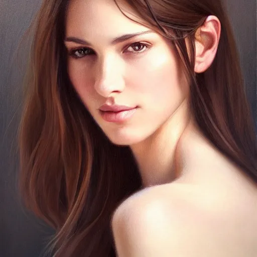 Image similar to a portrait of a very beautiful woman with a thin scar across her left cheek, brown eyes, shoulder-length brown hair, illustration, soft lighting, soft details, painting oil on canvas by mark arian by artgerm, trending on artstation, 4k, 8k, HD