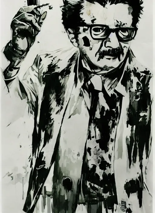 Prompt: salvador allende as a zombie by yoji shinkawa and noriyoshi ohrai