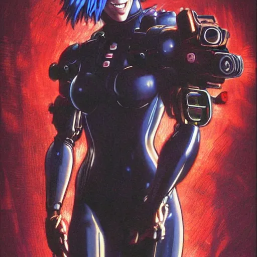 Prompt: laughing man, ghost in the shell, by noriyoshi ohrai