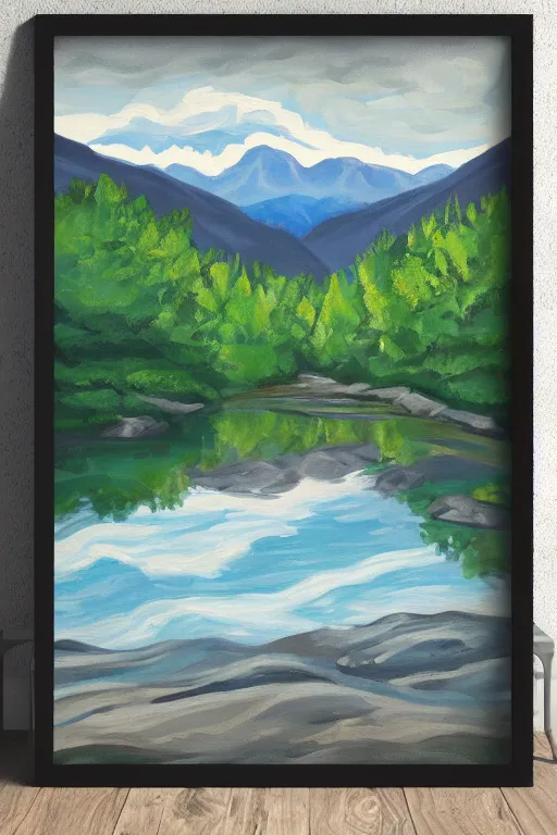 Image similar to mountaintop river flat illustration acrylic art trending on artstation