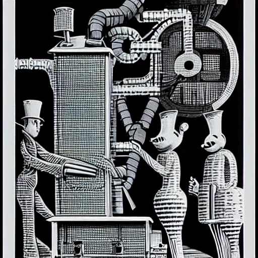 Image similar to anthropomorphic factory machine by boris artzybasheff and dr. seuss