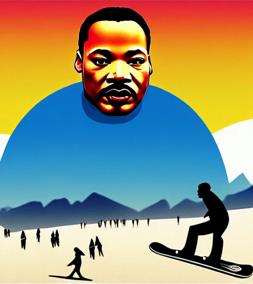 Prompt: martin luther king riding a snowboards in summer on the beach, photorealistic, 4 k, sharp, highly detailed,