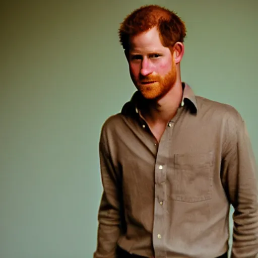 Prompt: color 35mm film still of Prince Harry, figure portrait