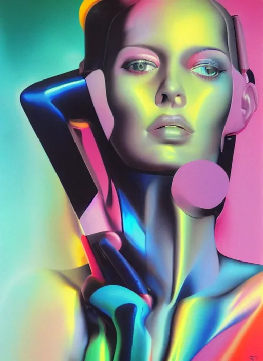 Image similar to futuristic lasers tracing, colorsmoke, fullbodysuit, pyramid hoodvisor, raindrops, wet, oiled, beautiful cyborg girl, by steven meisel, kaws, rolf armstrong, mondrian, hannah af klint perfect geometry abstract acrylic, octane hyperrealism photorealistic airbrush collage painting, monochrome, fluorescent colors, minimalist rule of thirds, eighties eros