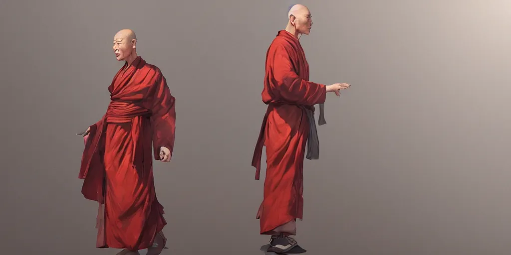 Image similar to a chinese monk, new costume concept design, fashion, concept art, by artgerm, greg rutkowski, cinematic light, featured on artstation, octane render, sharp focus, ray tracing, artstationhq, cgsociety, 8 k.