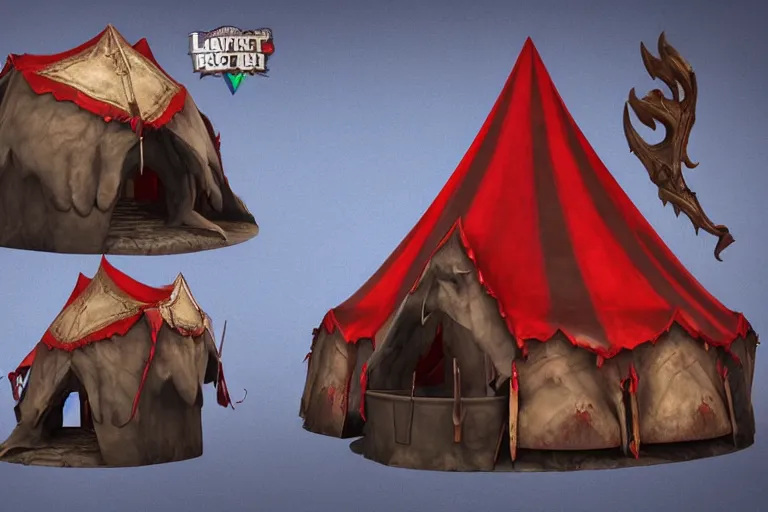 Prompt: 3d sculpt of a dark fantasy gothic circus tent, artstaton, League of Legends, red dead redemption2, overwatch, digital illustration