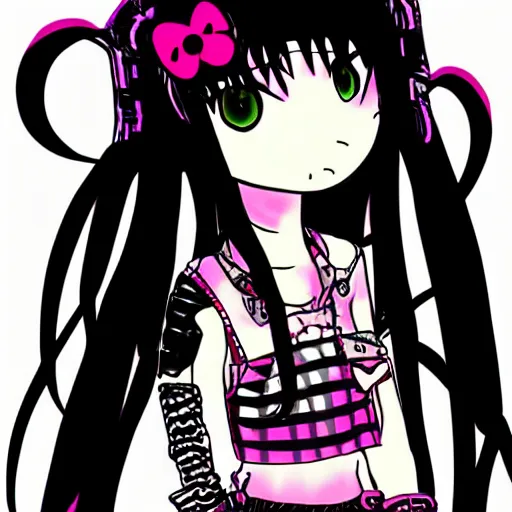 Image similar to punk little girl, profile picture, grunge fashion, reflection, cute artwork, inspired by made in abyss, hello kitty art style, gothic style, 8 k
