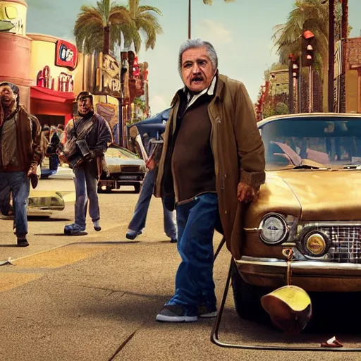 Image similar to a still frame of the movie'jose mujica : mall cop ', dramatic light, action scene, high detail, sharp, directed by steven spielberg, digital art, trending on artstation