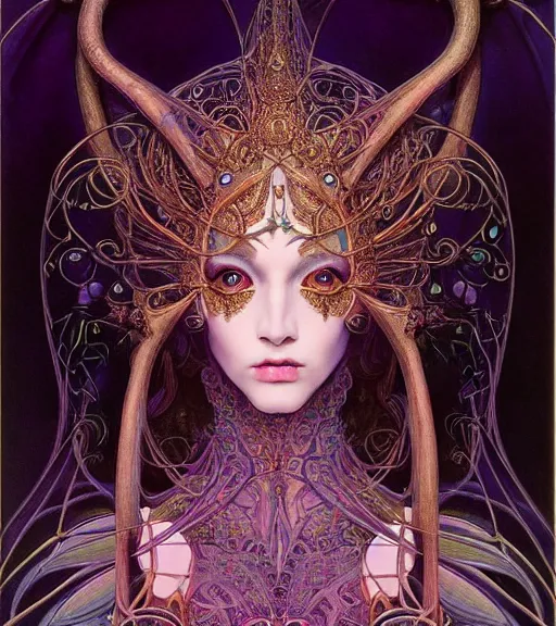 Prompt: symmetrical painting, a beautiful female sorceress in dress, pretty, detailed and intricate, perfect body shape, perfect face, hypermaximalist, elegant, ornate, luxury, elite, matte painting, cinematic lighting, james jean, brian froud, wayne barlowe,