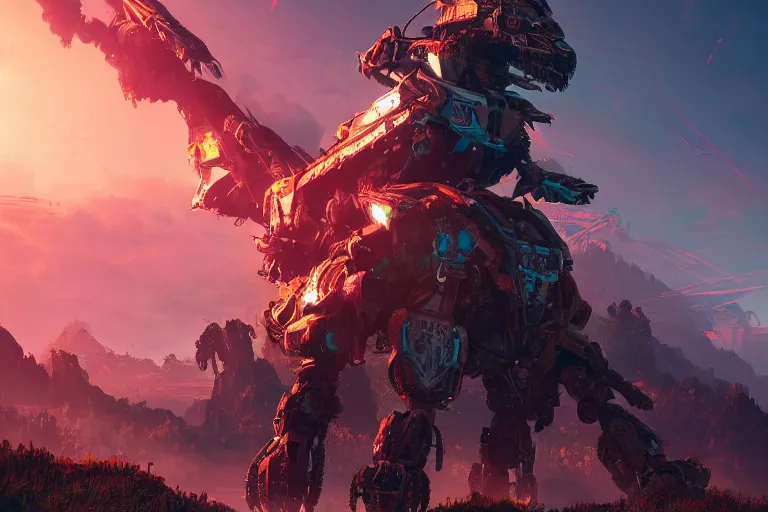 Image similar to ravager machine mecanical creature robot of horizon forbidden west horizon zero dawn radiating a glowing aura global illumination ray tracing hdr fanart arstation by ian pesty and alena aenami artworks in 4 k