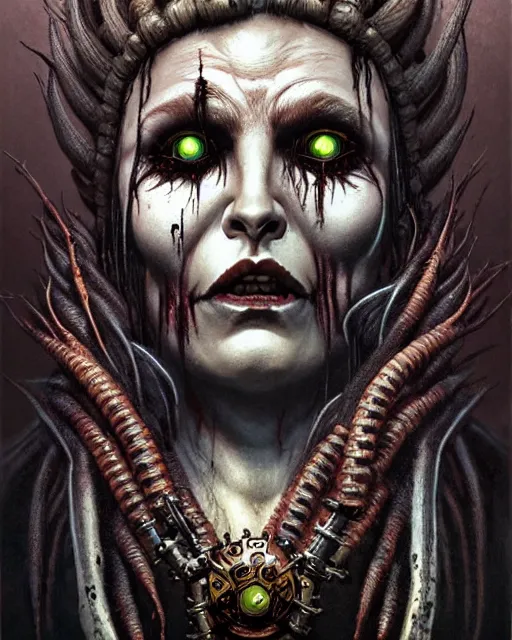 Prompt: junker queen from overwatch, braids, mohawk, character portrait, portrait, close up, concept art, intricate details, highly detailed, horror poster, horror, vintage horror art, realistic, terrifying, in the style of michael whelan, beksinski, and gustave dore