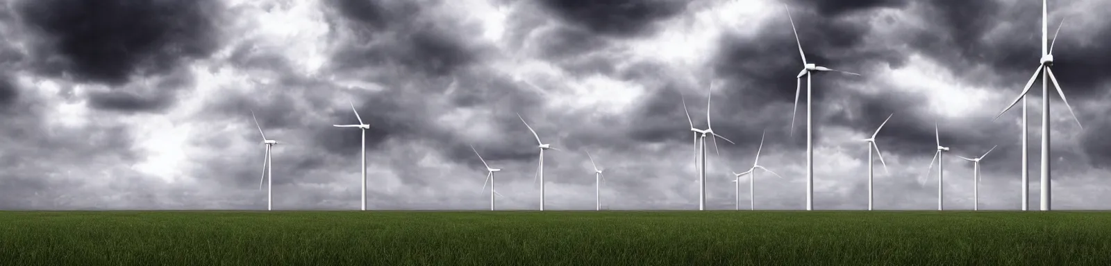 Image similar to Stormy sky with the lightings in the clouds, blueshift render, pipes, a wind turbine in the background, depth of field, concept art, Full HD, 1128x191 resolution