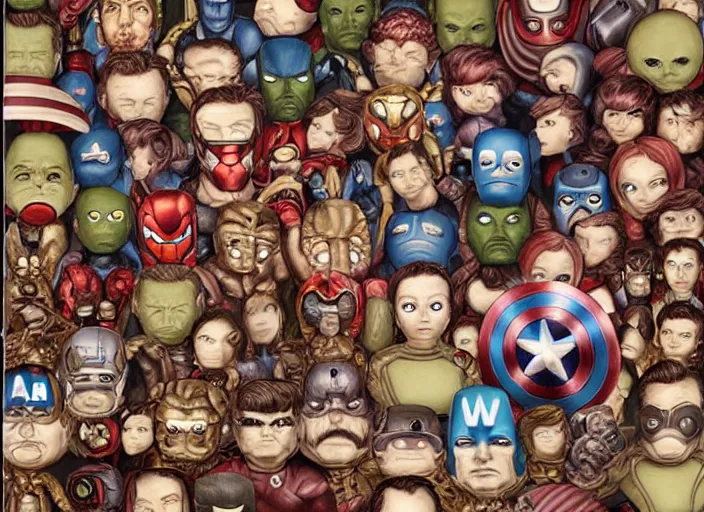 Prompt: the avengers made of donuts, lowbrow, matte painting, 3 - d highly detailed, in the style of mark ryden,