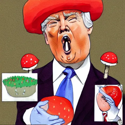 Image similar to donald trump eating amanita muscaria