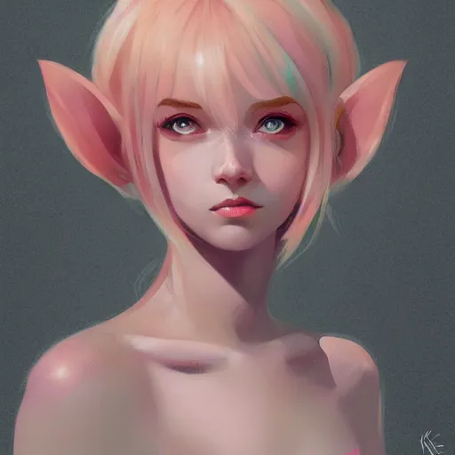 Prompt: girl portrait, elven princess, head and shoulders, matte print, pastel pink, digital art, cute freckles, digital painting, fan art, elegant, pixiv, by Ilya Kuvshinov, daily deviation, IAMAG