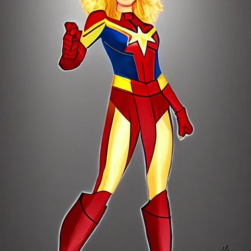 Prompt: Peyton list dressed as captain marvel, trending on artstation