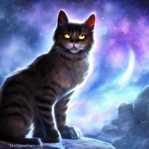 Image similar to fantasy cat that balances good and evil in the universe, high detail, fantasy art, concept art, 4 k, ultra detail, computer art