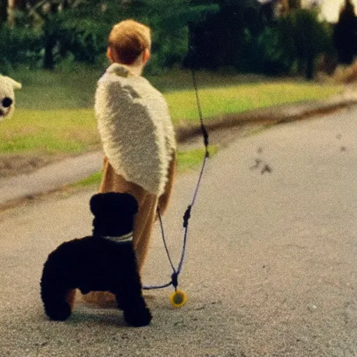 Image similar to taking a stuffed dog for a walk realistic 3 5 mm cinematic