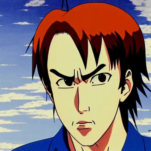 Image similar to anime portrait painting of nicholas cage by hayao miyazaki, katsuhiro otomo, akira toriyama, satoshi kon, eiichiro oda, hideaki anno