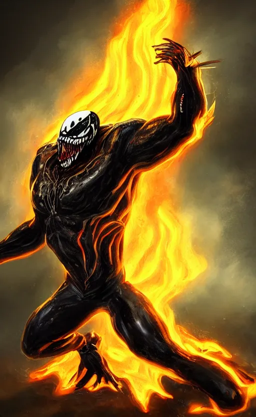 Image similar to venom as ghost rider, dynamic lighting, photorealistic fantasy concept art, trending on art station, stunning visuals, terrifying, creative, cinematic