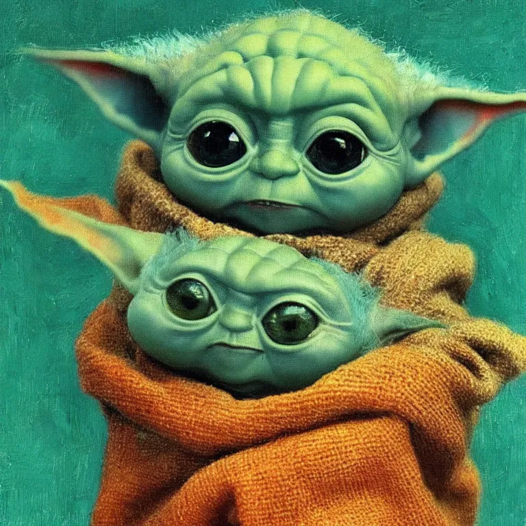 Prompt: Grogu baby yoda Painted by Vincent Van Gogh high quality 8k