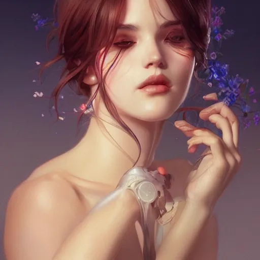 Image similar to ultra realistic illustration, manic pixie dream girl, intricate, elegant, highly detailed, digital painting, artstation, concept art, smooth, sharp focus, illustration, art by artgerm and greg rutkowski and alphonse mucha