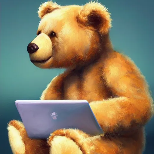 Prompt: Teddy Bear coding a program, very very very very beautiful, artstation, 4k, oil painting