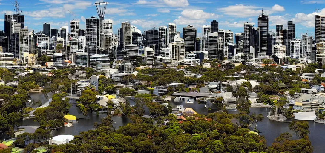 Prompt: Brisbane city panoramic shot ghibli style