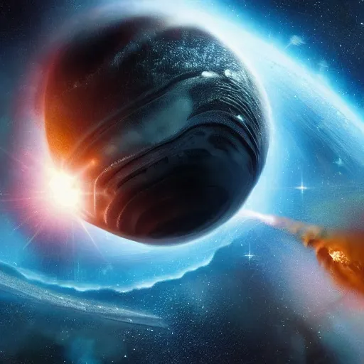 Prompt: hyperdetailed photo of a alien spaceship destroying a mysterious planet 8 k extremely detailed hd hyperrealism movie studio fx beautiful