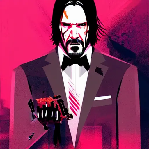 Image similar to john wick, hotline miami art style, by wlop