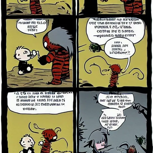 Prompt: “Calvin and Hobbes getting the ring from Mordor”