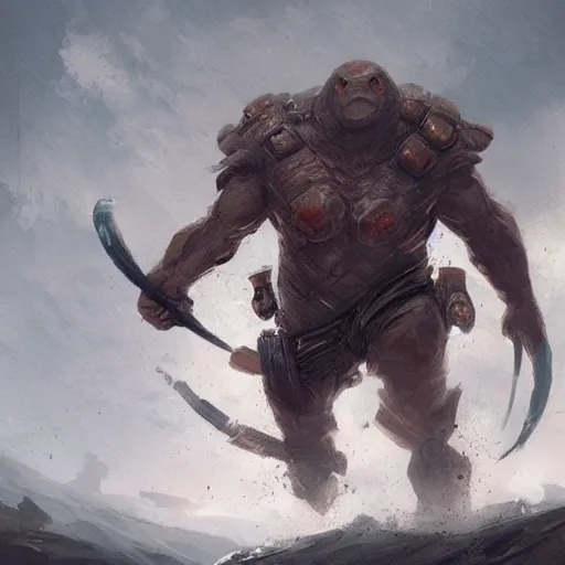 Image similar to giant anthropomorphic turtle hero, greg rutkowski