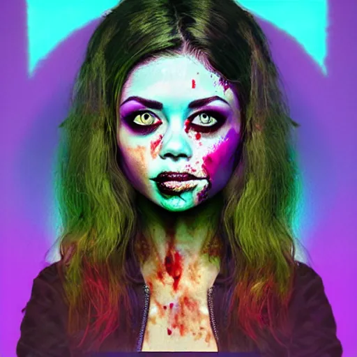 Image similar to zombie sarah hyland making a duckface selfie, art by beeple