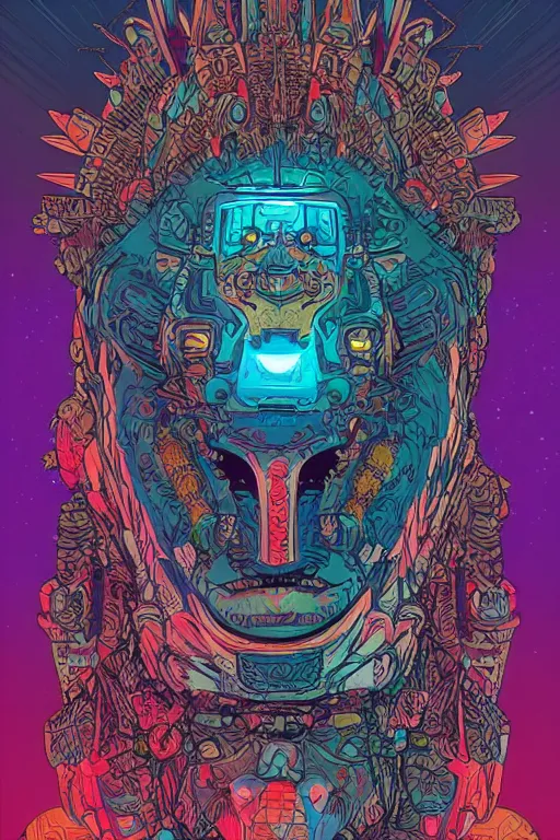 Image similar to totem animal tribal chaman vodoo mask feather gemstone plant video game illustration vivid color borderlands and by feng zhu and loish and laurie greasley, victo ngai, andreas rocha, john harris radiating a glowing aura