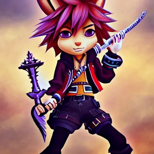 Image similar to sora, from kingdom hearts, holding the artemis keyblade, in the art style of zootopia