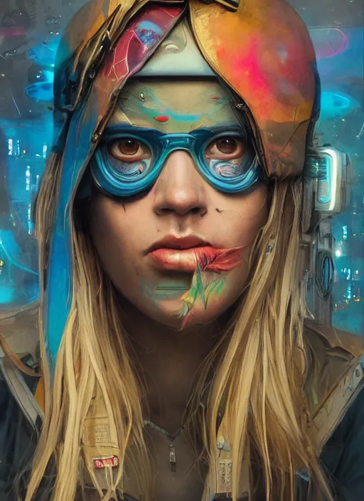 Prompt: beautiful portrait of Lofi cyberpunk Ms Marvel, by Tristan Eaton, Stanley Artgermm, Tom Bagshaw, Greg Rutkowski, Carne Griffiths. trending on DeviantArt, face enhance, hyper detailed, trending on Artstation, 8k, masterpiece, graffiti paint, fine detail, full of color, intricate detail, golden ratio illustration