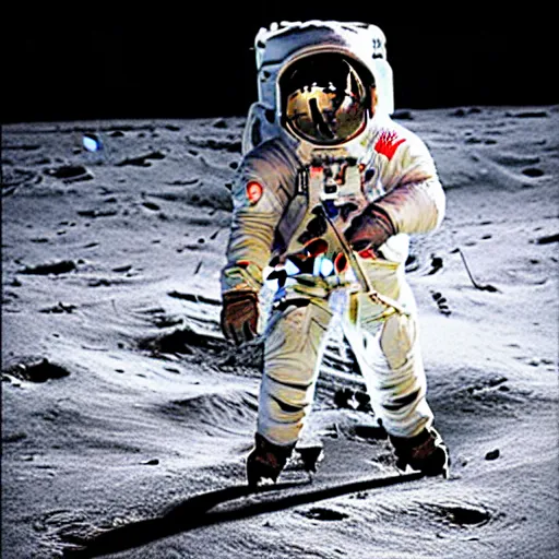 Image similar to an astronaut is skating on the moon digital art