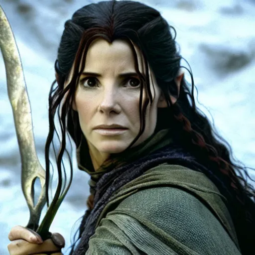 Image similar to first photos of 2 0 2 4 female lotr remake - sandra bullock as baromir, ( eos 5 ds r, iso 1 0 0, f / 8, 1 / 1 2 5, 8 4 mm, postprocessed, crisp face, facial features )